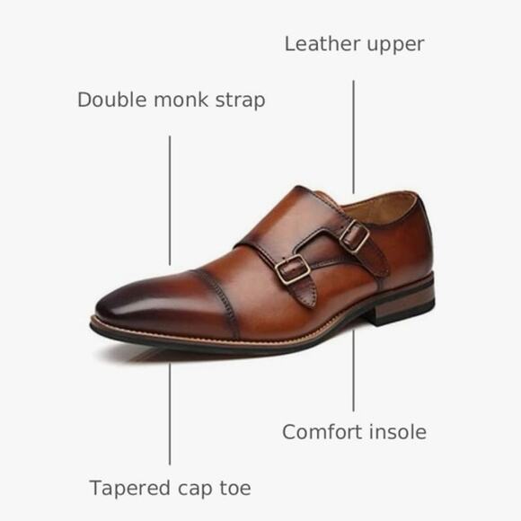 NEW‎ La Milano Clark Cognac Double Monk Strap Cap Toe Dress Shoes Leather Formal main image 10